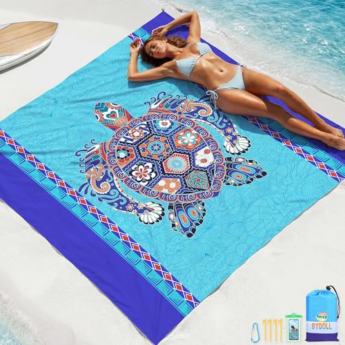 비치 담요 방수 모래 방지 대형 298.1cm x 203.5cm(78인치 x 81인치)/3m x 22 - color: 보헤미안 거북이, size: 10피트 x 9피트