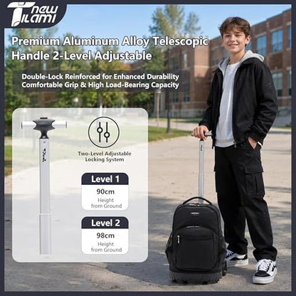 NEW TILAMI 18-Inch Rolling Backpack 6-Wheel for Kids School Travel - color: Black