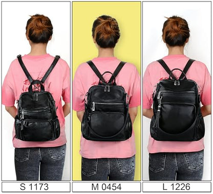 UTO Women Backpack Purse Leather Vegan Rucksack Travel Shoulder Bag - color: 0454 Khaki Medium