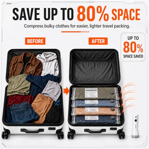 12 Pack Vacuum Storage Bags for Travel with Electric Travel Vacuum Pump