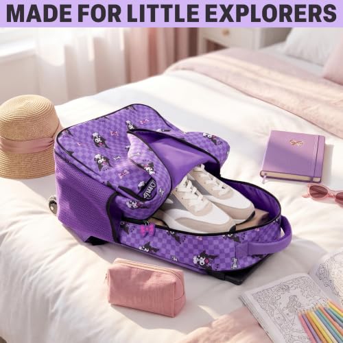 Get Trend Sanrio Kuromi Girls 2-in-1 Rolling Luggage Bag with Wheels - color: Purple Kuromi