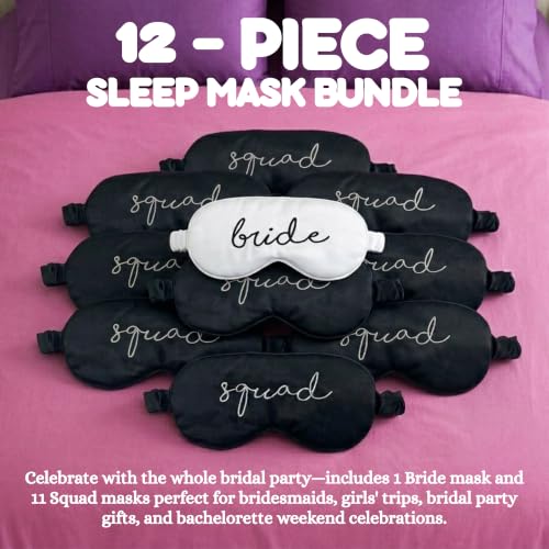 Satin Sleep Eye Mask - 12 Pack: Bride (White) & 11 Squad (Black) | Soft satin sleep mask with adjustable strap for travel, naps, meditation, flights & restful sleep anywhere - color: 12 Pack: Bride (White) & 11 Squad (Black)
