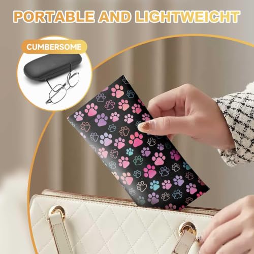 Soft Sunglasses Case for Women, PU Leather Squeeze Top Glasses Case - color: Multicolor Dog Paws
