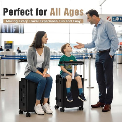 smilesun 20" Kids Ride On Suitcase with Adjustable Fence, Luggage with Seat - color: Black with Fence, size: 20"