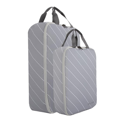 4 Set Striped Packing Cubes, Water-Repellent Travel Luggage Organizer Bags - color: Grey