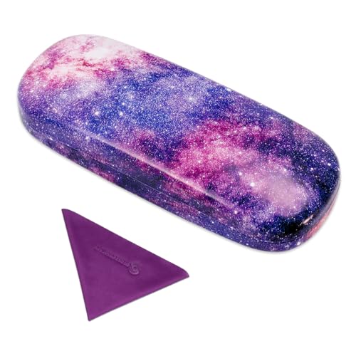 PERFECTSIGHT Hard Shell Eyeglasses Case, Kawaii Protective Glasses Case for Kids, Cute Eyeglass Case for Women Men Girls - color: Purple Star Cloud
