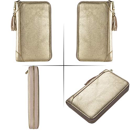 Easyoulife Credit Card Holder Wallet Womens Zipper Leather Case Purse RFID Blocking - color: Gold