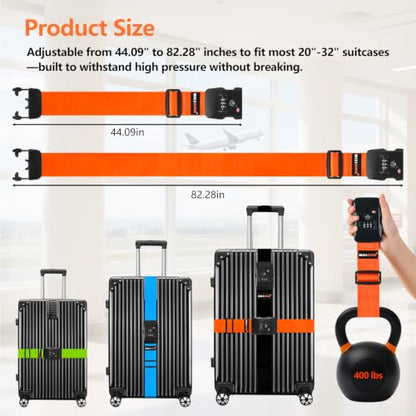 BILIONE Luggage Straps TSA Approved, Suitcase Belt with TSA Lock (2PCS) - color: Green, size: 2 PACK