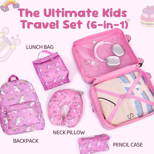 16’’ Kid’s Luggage Set with Spinner Wheels, Hardside with Suitcases,6 Piece - color: Unicorn