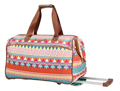 Lily Bloom Pattern 22 Inch Duffel Bag with 2-Rolling Wheels, Weekender Overnight Travel Lightweight Carry-On Suitcase For Women - color: On the Prowl