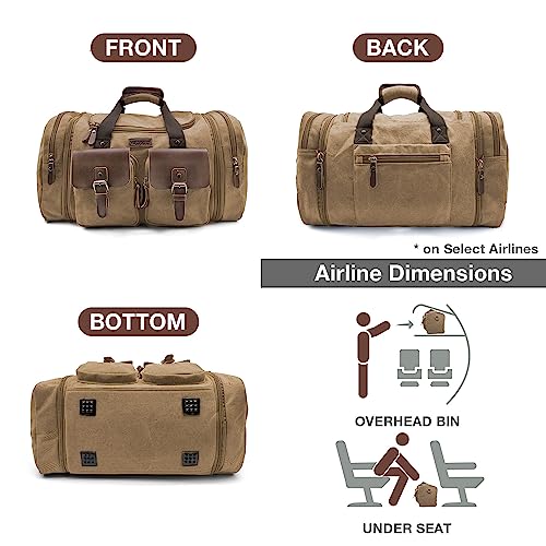Wildroad Canvas Duffle Bag - 60L Expandable Weekender Overnight Travel Bag - color: Coffee, size: X Large-60L Duffle Bag