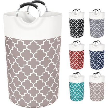 Large Laundry Basket, 82L Tall Collapsible Hamper with Handles, Khaki - color: Khaki, size: 82l
