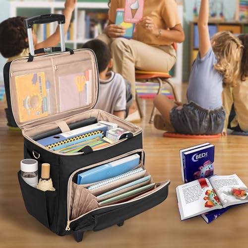 LUXJA Rolling Teacher Bag with Wheels and 15.6" Laptop Compartment, Black - color: Black