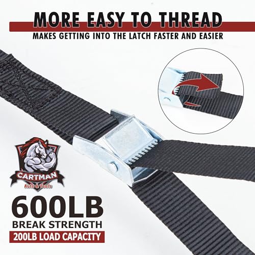 Cartman 1" x 12' Lashing Straps Cargo Tie-Down Strap Up to 600lbs, 6pk in Carry Bag, Black (Pack of 2) - color: Black, size: 6 PK (Pack of 2)