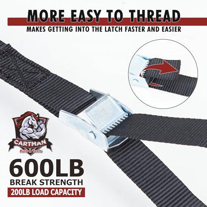 Cartman 1" x 12' Lashing Straps Cargo Tie-Down Strap Up to 600lbs, 6pk in Carry Bag, Black (Pack of 2) - color: Black, size: 6 PK (Pack of 2)