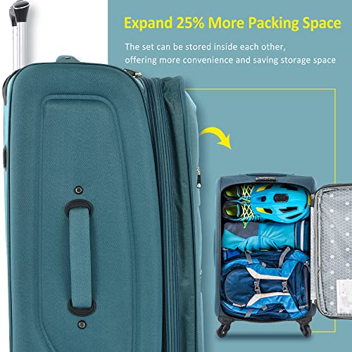 GDFStudio 3 Piece Softside Luggage Set Expandable Spinner Suitcases with TSA Lock,Lightweight Travel Luggage Set 22/26/30 Inch Upright Rolling Suitcases with Wheels, Durable Polyester Carry On, Green - color: Green(22/26/30inch), size: 22/26/30In