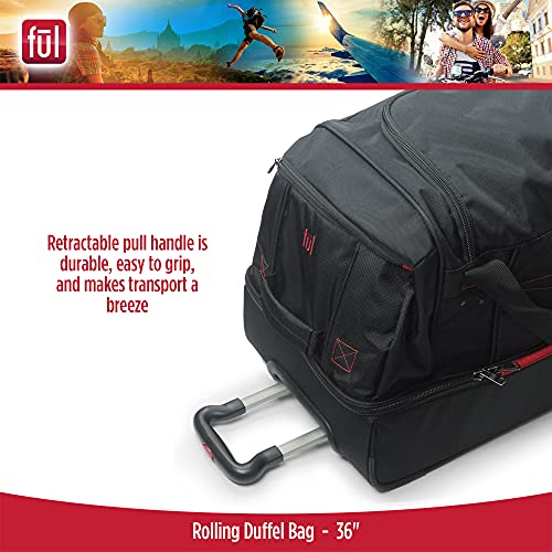 ful 롤링 더플 여행용 수하물 가방, 바퀴 포함, 블랙, 91.4cm(36인치)