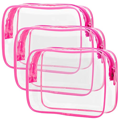 PACKISM TSA Approved Toiletry Bag - Clear Makeup Bag Travel, Fuchsia Pink - color: Bright Rose Red, size: Medium Set
