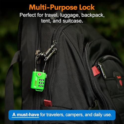 Forge TSA Approved Luggage Locks, Re-settable Combination with Alloy Body(Green 2 Locks) - color: Green 2 PK