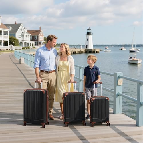 KUNEL Luggage Sets 5 Piece, Hardshell Expandable Suitcase, 20/24/28inch - color: Black