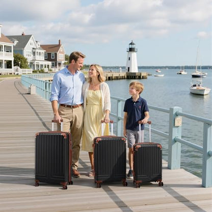 KUNEL Luggage Sets 5 Piece, Hardshell Expandable Suitcase, 20/24/28inch - color: Black