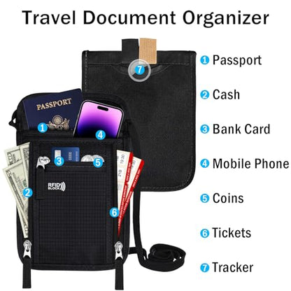 Travel Neck Wallet Women Men RFID Blocking Hidden Passport Holder - color: grey