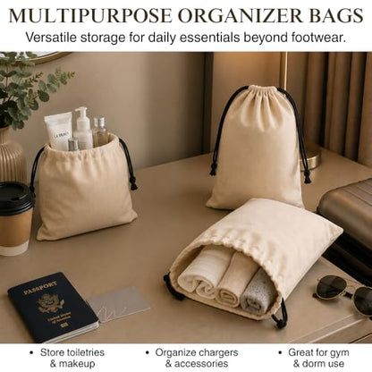 Cotton Shoe Travel Bags with Drawstring, Pack of 3, 19"x15" inch - size: Medium (19"×15")