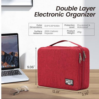 Electronic Organizer Travel Case, Double Layer Cable Organizer Bag - color: red