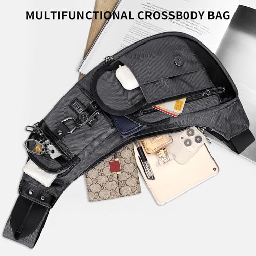 WITZMAN Slim Sling Bag for Men Crossbody Lightweight Chest Bag Casual - color: Silvery Grey