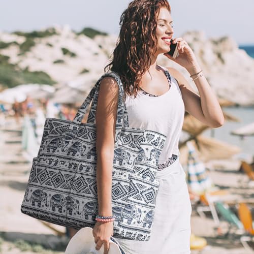 oscaurt Beach Bags for Women Large Waterproof Sandproof Beach Tote Swim Pool Bag with Zipper for Travel Vacation Essentials - color: Elephant