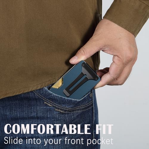 Minimalist Slim Wallet for Men,RFID Blocking Metal Wallet,Aluminum Credit Card Holder & Money Clip 12-15 Cards,Slim Rfid Front Pocket Mens Wallet - color: A1 Matte Navy Blue