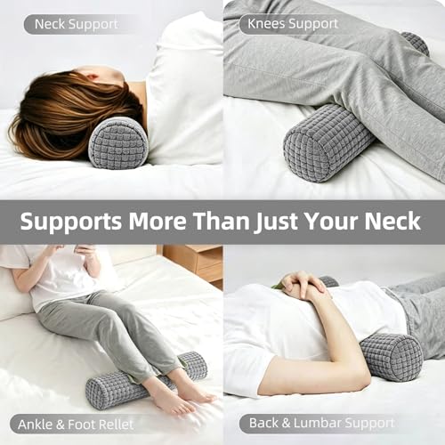 Cervical Pillow for Neck Pain, Memory Foam Neck Roll – Grey - color: Grey