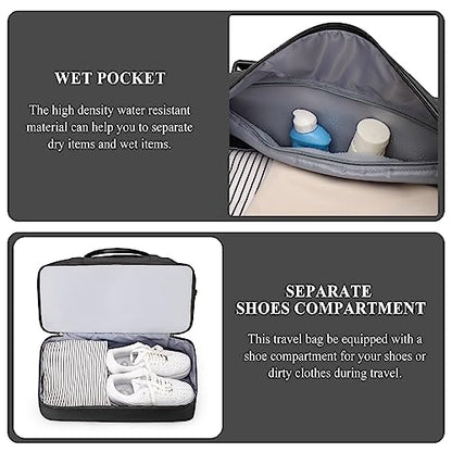 Weekender Bags for Women,Personal Item Travel Bag with Shoes Compartment - color: Black with BlackGray Toiletry Bag, size: Large