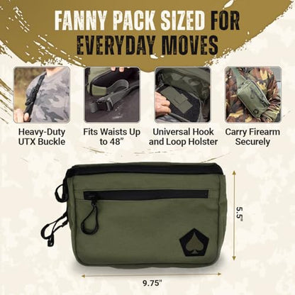 HighSpeedDaddy Tactical Fanny Pack – Waterproof Fanny Belt Bag Pack with Adjustable Waist - 500D Nylon with Quick-Access Pockets - Everyday EDC Pouch for Men & Women - Ranger Green - color: Ranger Green