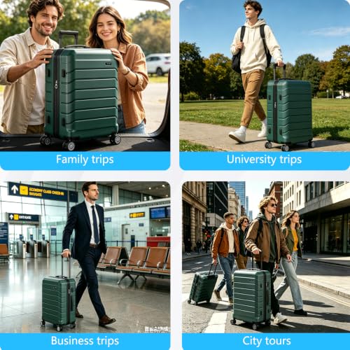 Luggage Sets 3 Piece Lightweight Durable Hardshell Suitcase Green - color: Olive Green