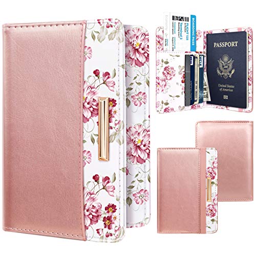Coco Rossi Passport Holder for Travel Women Slim RFID Passport Cover Wallet - color: Rose Pink