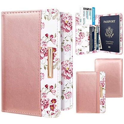 Coco Rossi Passport Holder for Travel Women Slim RFID Passport Cover Wallet - color: Rose Pink