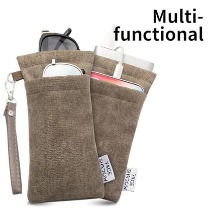 Face Shadow Double Glasses Case Soft Eyeglass Case For Women Men - color: Canvas Brown