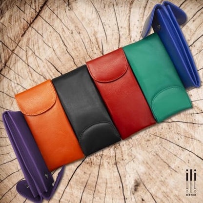 ili New York Double Flap Leather Eyeglass Case, Soft 2-in-1 Dual Glasses Pouch for Sunglasses and Reading Glasses - color: Yellow