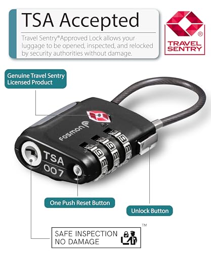 Fosmon TSA Approved Cable Luggage Locks, 3 Digit Combination, 4 Pack - style: 3 Digit black 4 pack