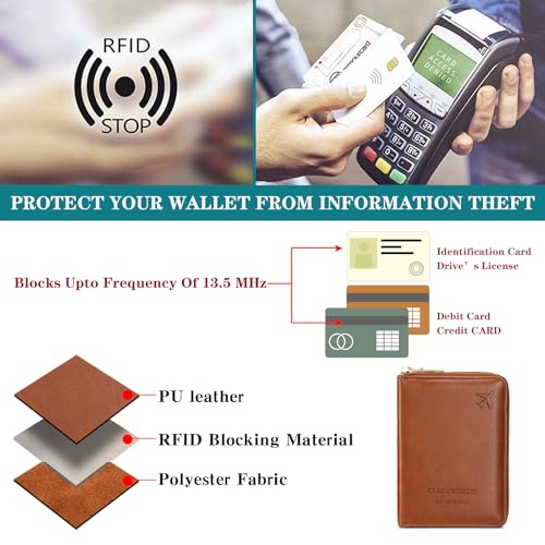 Travel Passport Wallet RFID Blocking Passport Holder-Women and Men with Zippered Ladies Passport Cover - color: H-Light Brown