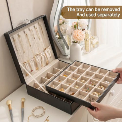 Frebeauty 50 Grid Earring Holder Organizer,2 Layer Jewelry Box for Women - color: Black