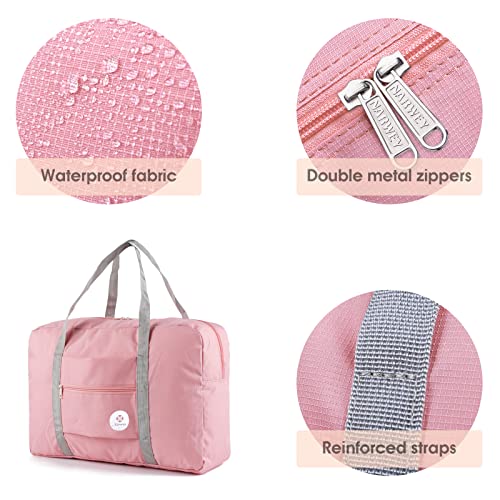 Narway Personal Item Travel Bag, Foldable Carry on Duffle Bag for Women Men - color: AB-Pink