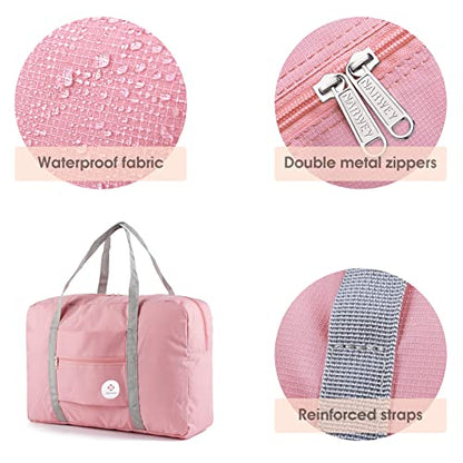 Narway Personal Item Travel Bag, Foldable Carry on Duffle Bag for Women Men - color: AB-Pink
