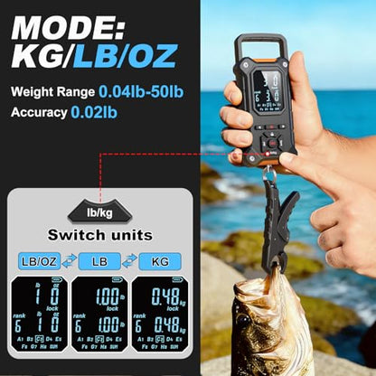 8-Slot Digital Fishing Scale with Lip Gripper & Auto-Rank Memory - color: Black