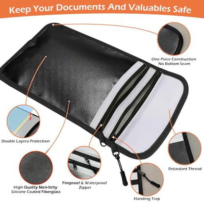 Fireproof Waterproof Document Bag Upgraded Two Pockets - 4200℉ Protection - color: Grey
