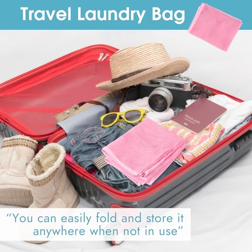 2 Pack Mesh Laundry Bags 23x34 Inch Drawstring Locking for Travel Home - color: Pink