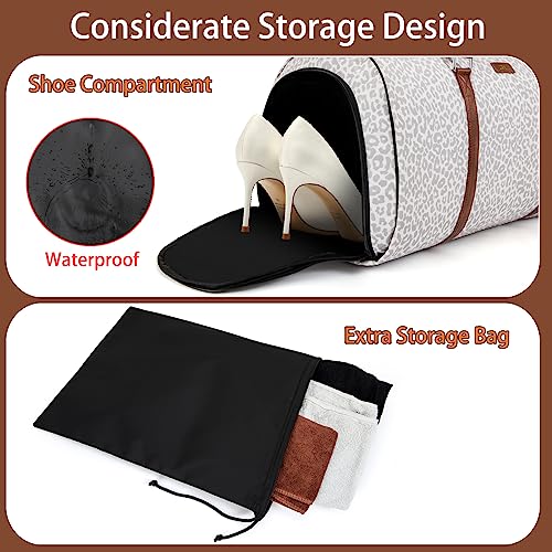 Convertible 2-in-1 Garment Bags for Travel with Waterproof Shoe Compartment - color: F-Grey Leopard