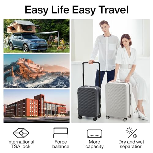 mixi Luggage Suitcases With Spinner Wheels,Upgrade Wide Handle PC Hardshell Rolling Travel Suitcase with TSA Lock, Checked-Medium 24-Inch, Rock Gray - color: Rock Gray, size: 24-inch Standard