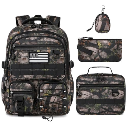 GeeWin Camo Backpack for Boys, 4PCS Boys Backpack with Lunch Box Set - color: Leaf Camo